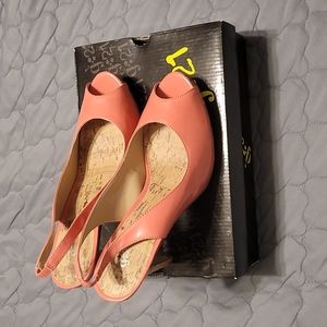 Open Toe/Open Heel Coral Coloured Heels Size 8